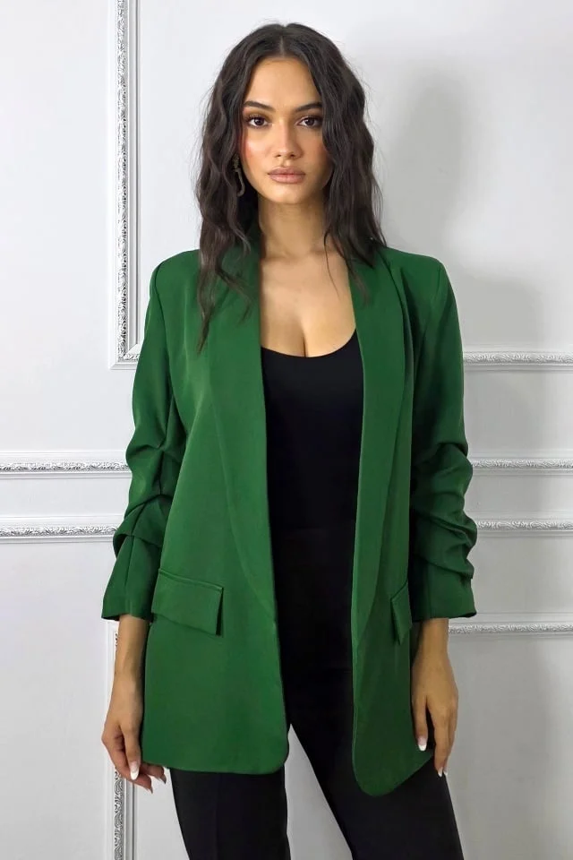 Sacou casual Alessia, cu revere si buzunare decorative, Verde, Marime S/M