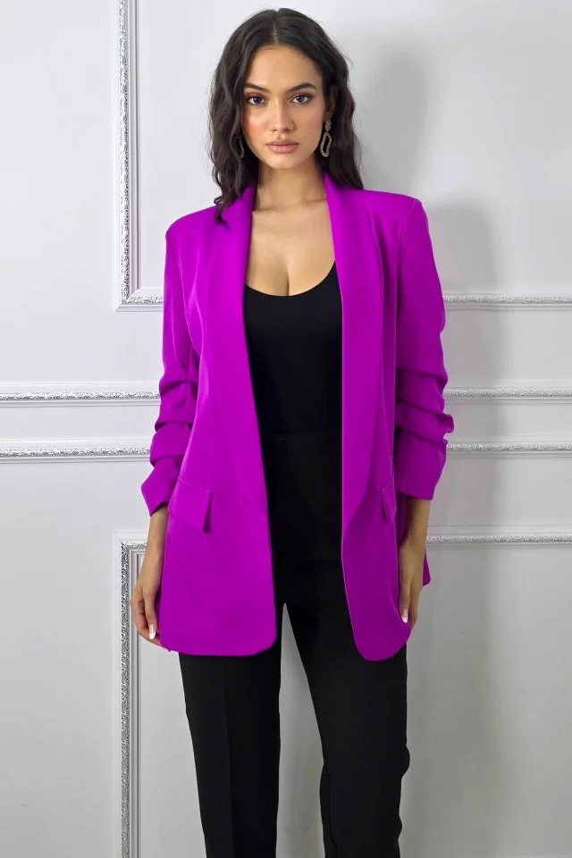 Sacou casual Alessia, cu revere si buzunare decorative, Violet, Marime S/M