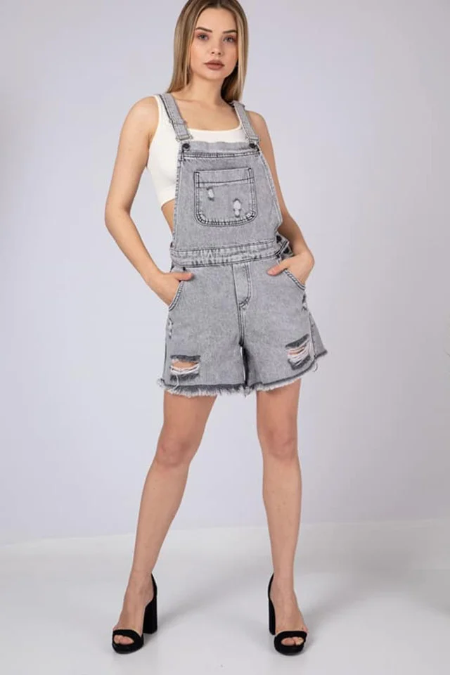 Salopeta din denim Amos boyfriend gri