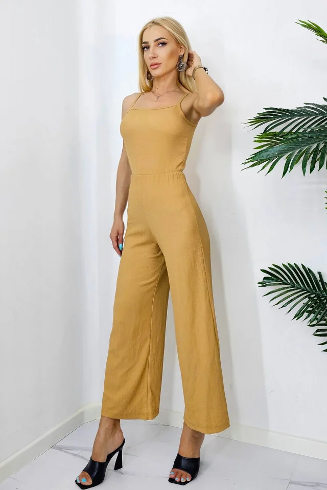 Salopeta larga Olympia, cambrata si bretelute subtiri, Crem