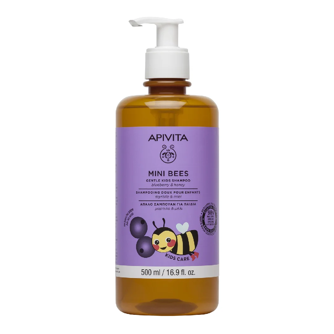 Sampon cu afine si miere pentru copii Mini Bees, 500 ml, Apivita