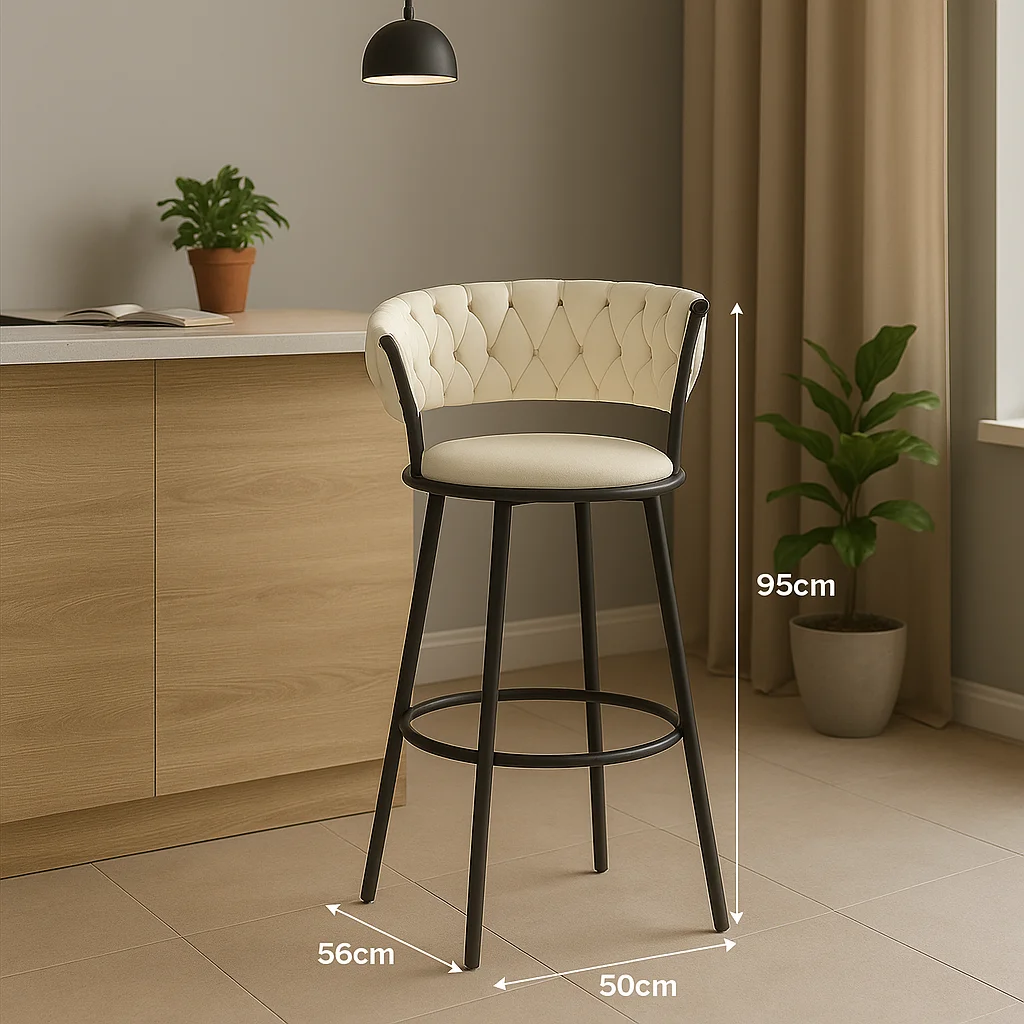 Scaun bar Alkia , material textil , Bej - picior din metal negru 50x56x95cm