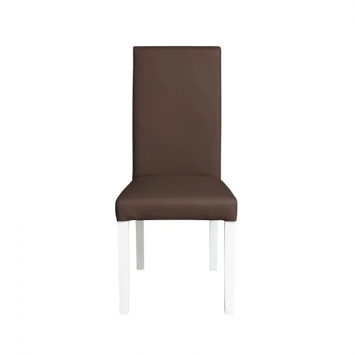 Scaun living TEO, picioare lemn alb, piele ecologica maro deschis, 46x60x98 cm