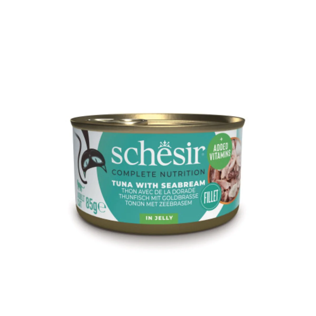 SCHESIR Complete Nutrition, Ton și Doradă, conservă hrană umedă pisici, (în aspic), 85g