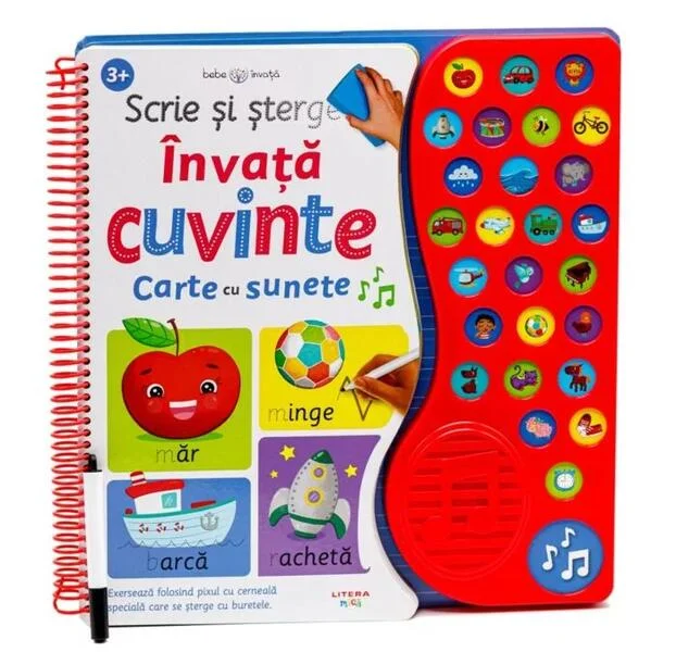 Scrie și șterge - Învață cuvinte - Board book - Litera mică