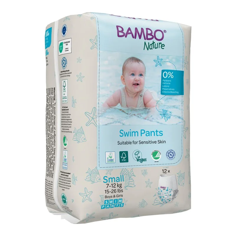 Scutec chilotel pentru baie Eco Swim, Marime S, 7-12 kg, 12 bucati, Bambo Nature
