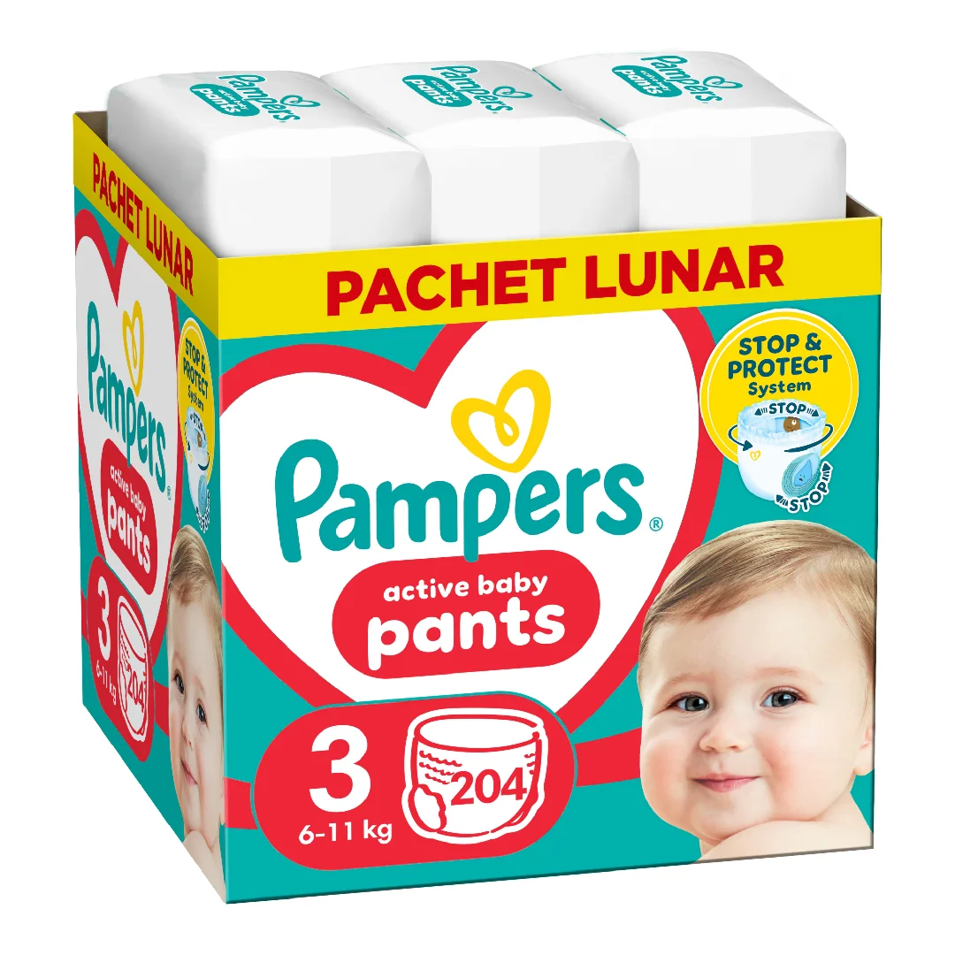 Scutece chilotel Active Baby Pants Nr.3, 6-11 kg, 204 bucati, Pampers