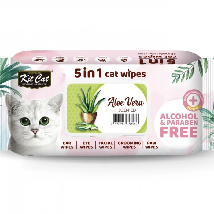 Servetele umede pentru pisici, KIT KAT, 5 in 1, Aloe vera, 80 buc