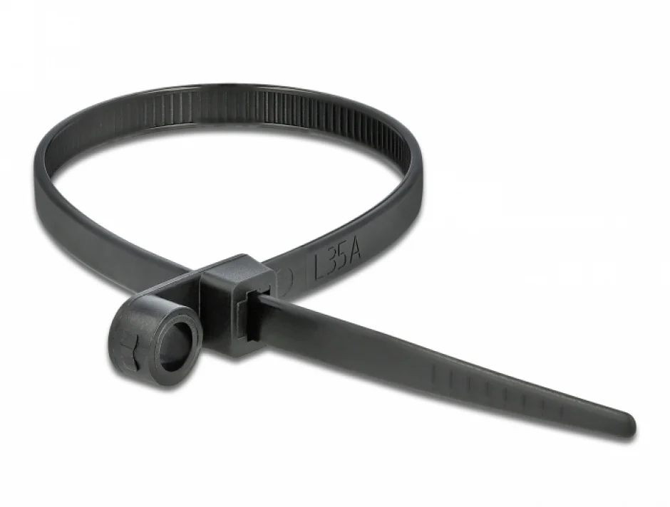 Set 10 bride L 300 x W 4.8 mm cu inel pentru fixare Negru, Delock 18951