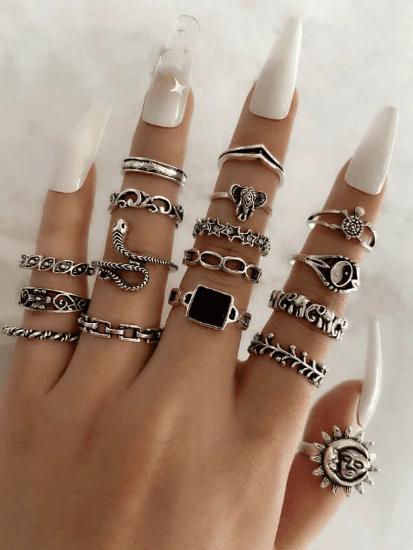 Set 17 Inele Argintii Pentru Poze- JZ080GY - JZ080GY - Everin.ro