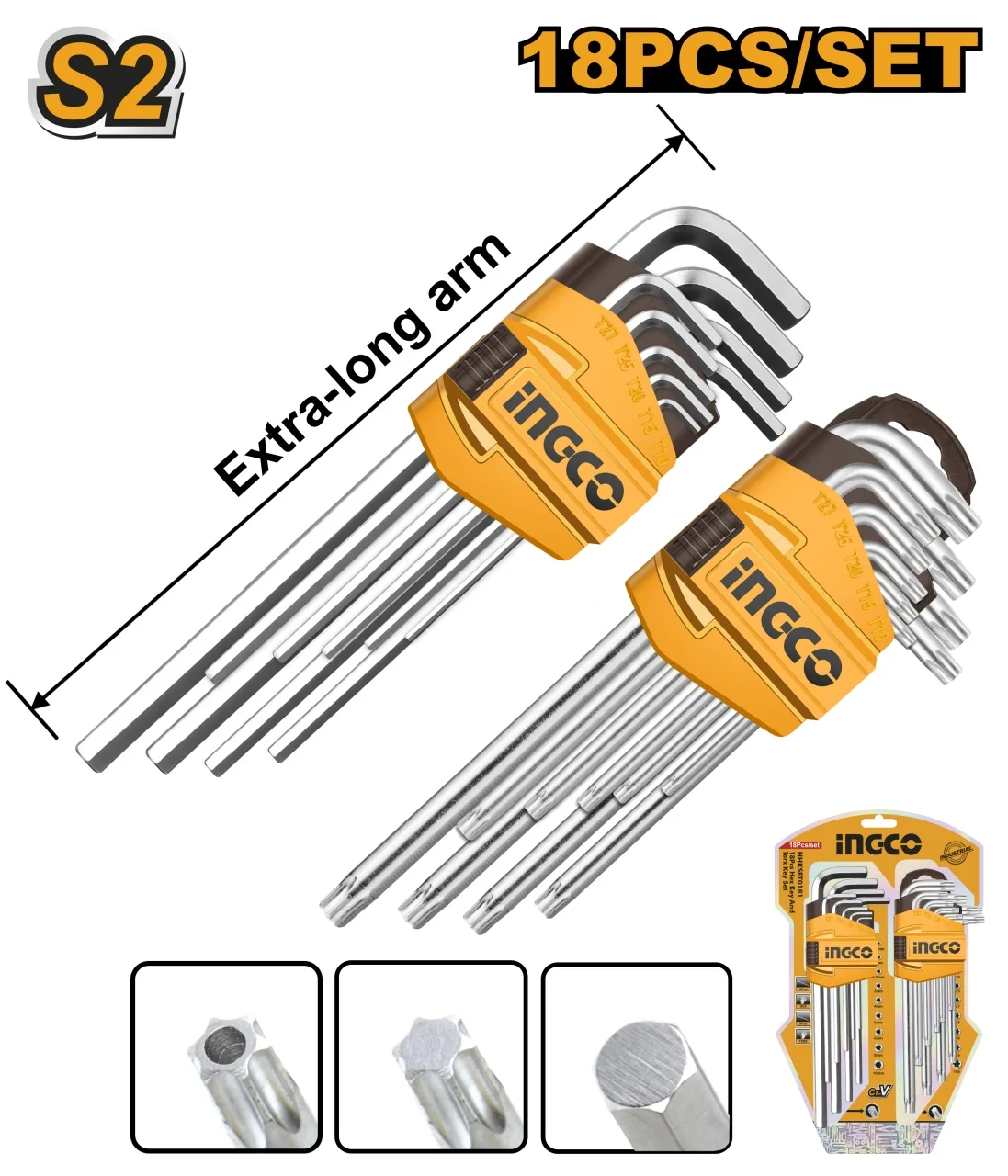 Set 18buc Chei Torx si Hex 18buc INGCO HHKSET0181