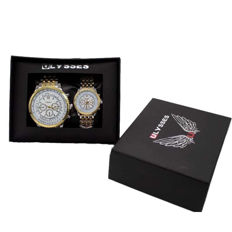 Set 2 ceasuri Ulysses Chance dama si barbatesc, cu bratara din otel inoxidabil, Gold/Silver