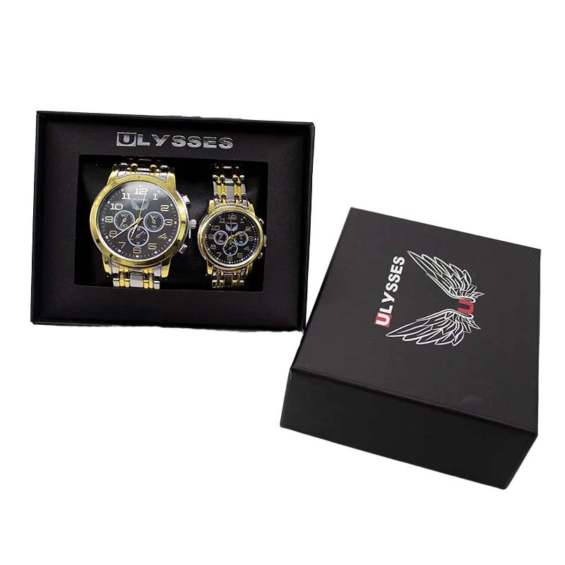 Set 2 ceasuri Ulysses dama si barbatesc, cu bratara din otel inoxidabil, Gold/Silver