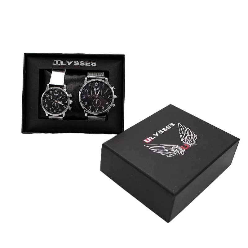 Set 2 ceasuri Ulysses dama si barbatesc, cu bratara din otel inoxidabil, Silver