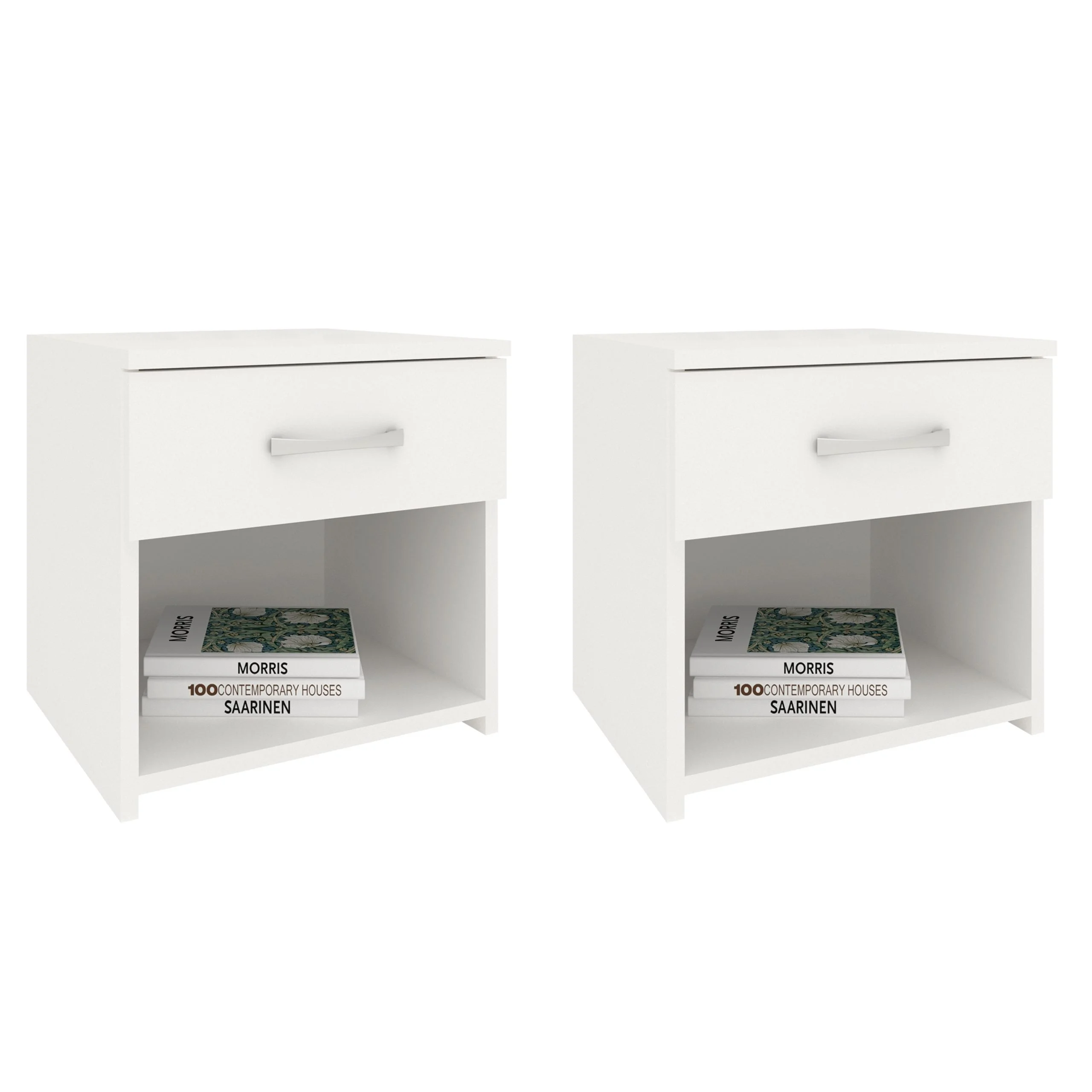 Set 2 Noptiere Remi, 1 Sertar, Alb, 40 x 35 x 40 cm