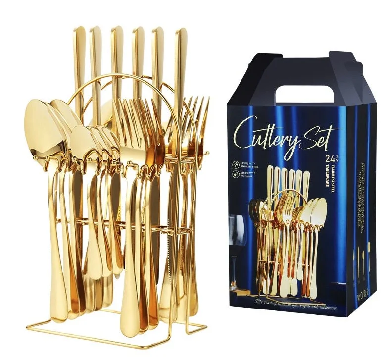 Set 24 piese tacamuri AURII cu suport otel inoxidabil