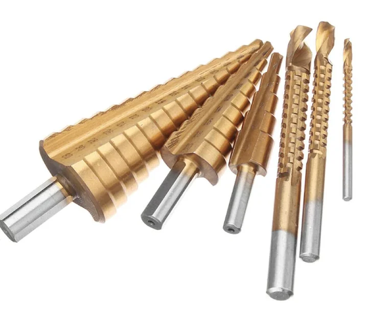 Set 3 burghie freza conica metal in trepte 4 30mm + 3 burghie frezare