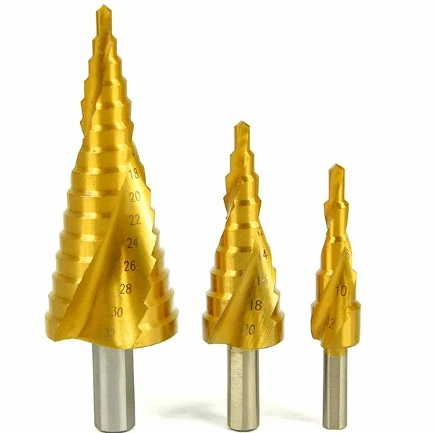 Set 3 Burghie In Trepte Spiralate HSS 4-32 Freze AURI