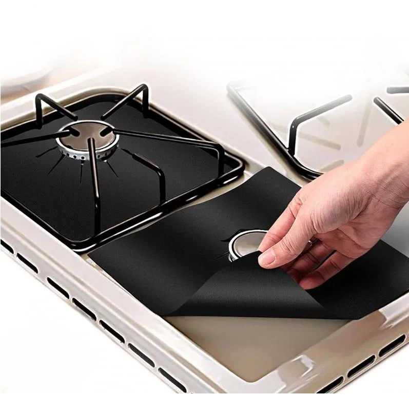 Set 4 Folii TEFLON NEGRU Detasabile pentru Aragaz din Teflon  Lavabila  Reutilizabila  Negru