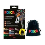 Set 8x Marker UNI (4xPC-5M si 4xPC-3M), varf rotund, cutie carton + saculet textil model 2025, Posca (M1645)
