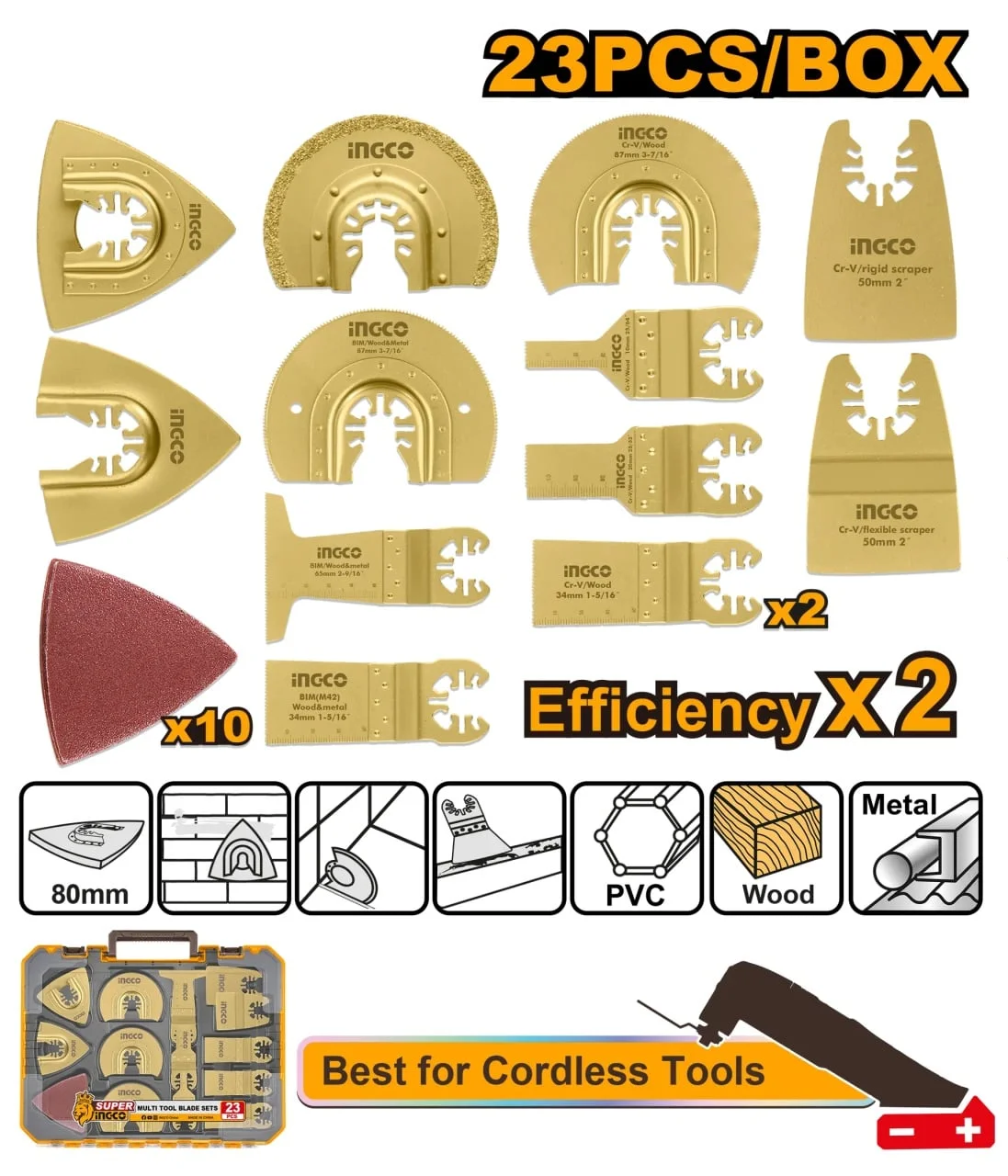 Set Accesorii Multi Tool 23 Bucati pe Acumulator INGCO – AKTMT2301 – Versatilitate si Performanta Extinsa pentru Scule Oscilante