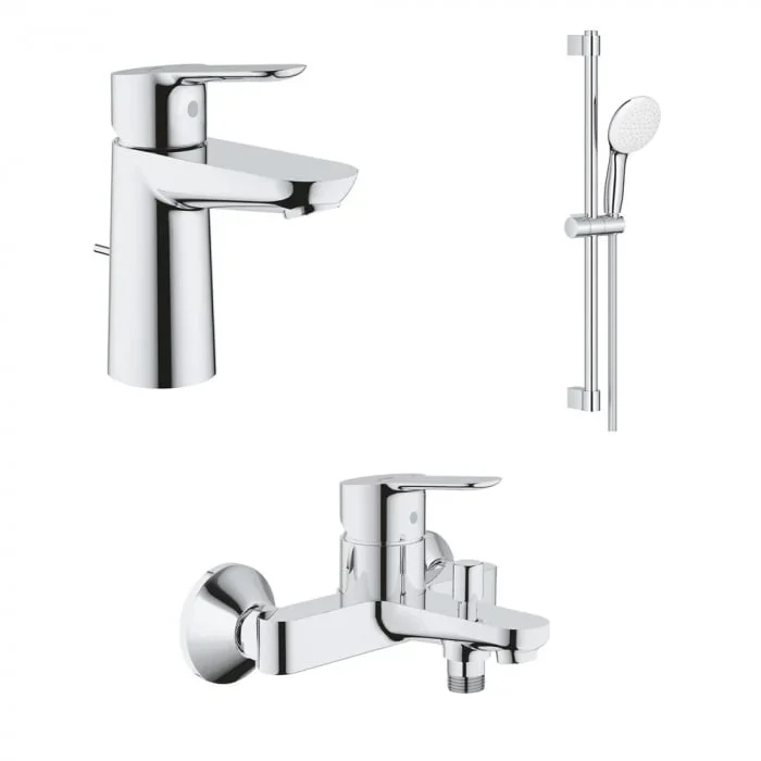 Set baterie lavoar, baterie cada si set de dus, crom lucios, Grohe BauEdge