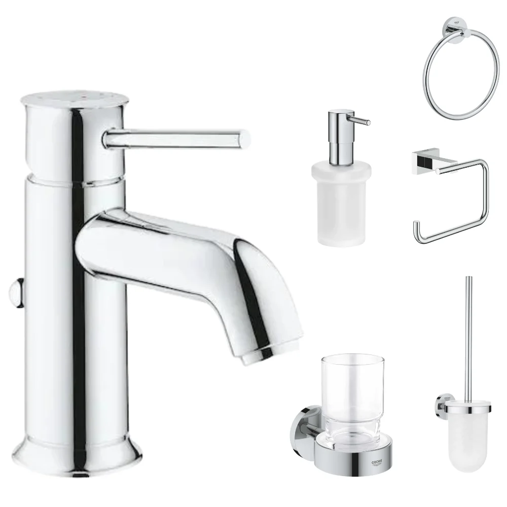 Set baterie lavoar Grohe Start Classic si accesorii baie Grohe Essentials, crom