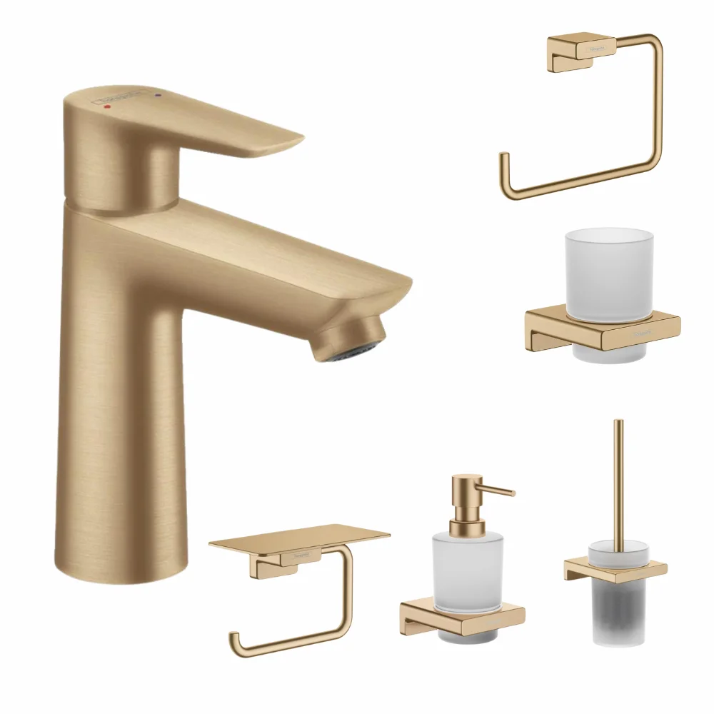 Set baterie lavoar Hansgrohe Talis si accesorii baie Hansgrohe AddStoris, bronz periat