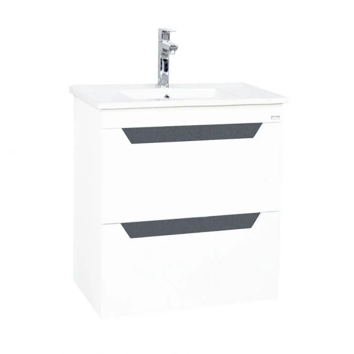 Set Baza cu front MDF si Lavoar, seria 056, 60 cm, suspendata cu sertare, alb + antracit