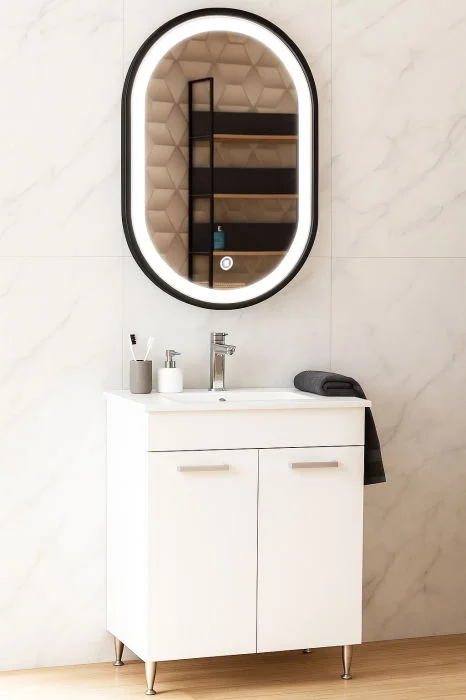 Set Baza cu Lavoar si Oglinda cu iluminare LED, seria 067, 50 cm, alb