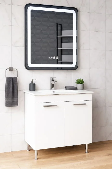 Set Baza cu Lavoar si Oglinda cu iluminare LED, seria 067, 70 cm, alb