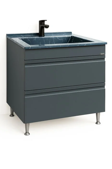 Set Baza front MDF si Lavoar granit seria 486, cu sertare, 80 cm, antracit