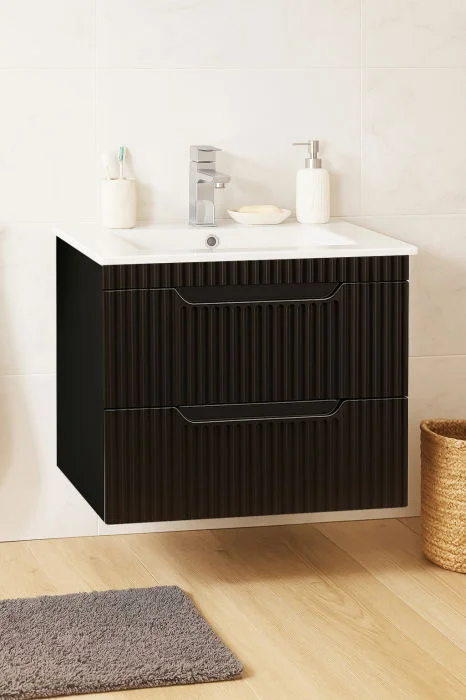 Set Baza front MDF si Lavoar seria 033, suspendata cu sertare, 60 cm, negru