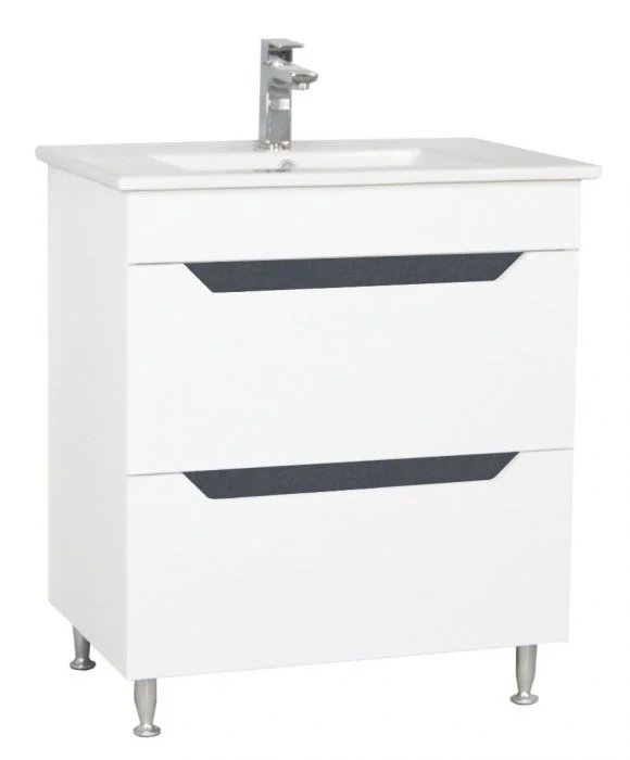 Set Baza front MDF si Lavoar seria 056, cu sertare, 70 cm, alb + antracit