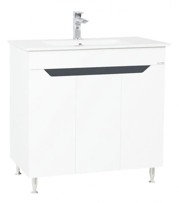 Set Baza front MDF si Lavoar, seria 056, montat, 80 cm, alb antracit