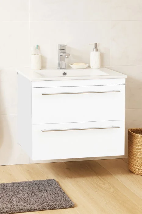 Set Baza front MDF si Lavoar seria 066, suspendata cu sertare, 60 cm, alb