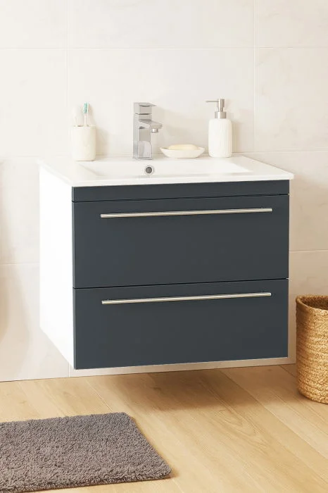 Set Baza front MDF si Lavoar seria 066, suspendata cu sertare, 60 cm, antracit