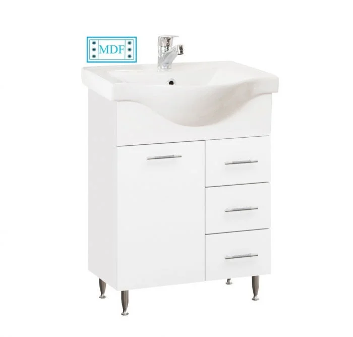 Set Baza front MDF si Lavoar seria 153, cu sertare, 60 cm, alb