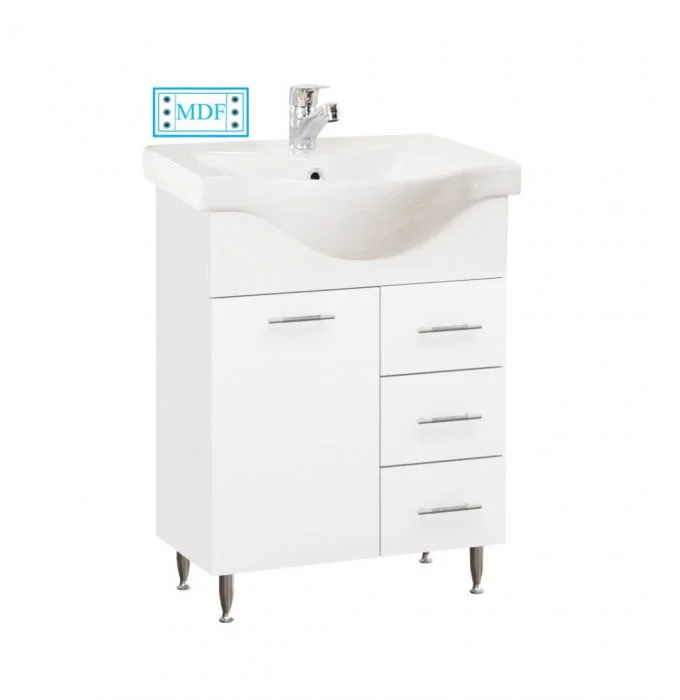 Set Baza front MDF si Lavoar seria 153, cu sertare, 65 cm, alb