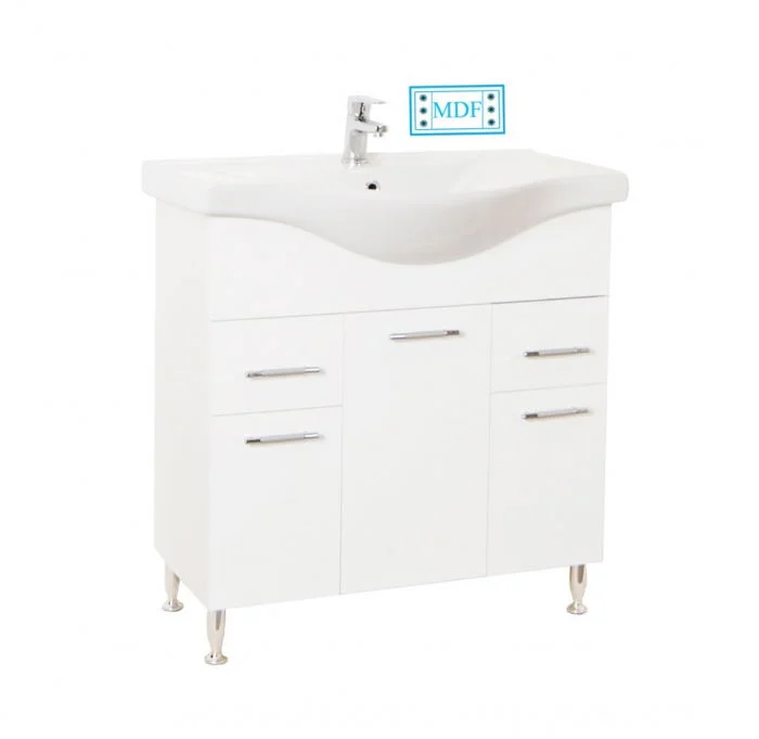 Set Baza front MDF si Lavoar seria 153, cu sertare, montat, 80 cm, alb