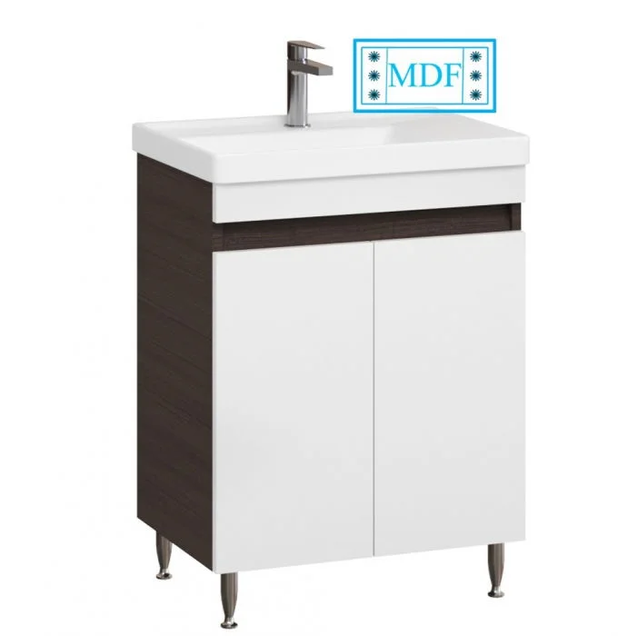 Set Baza front MDF si Lavoar seria 286, 60 cm, alb + wenge