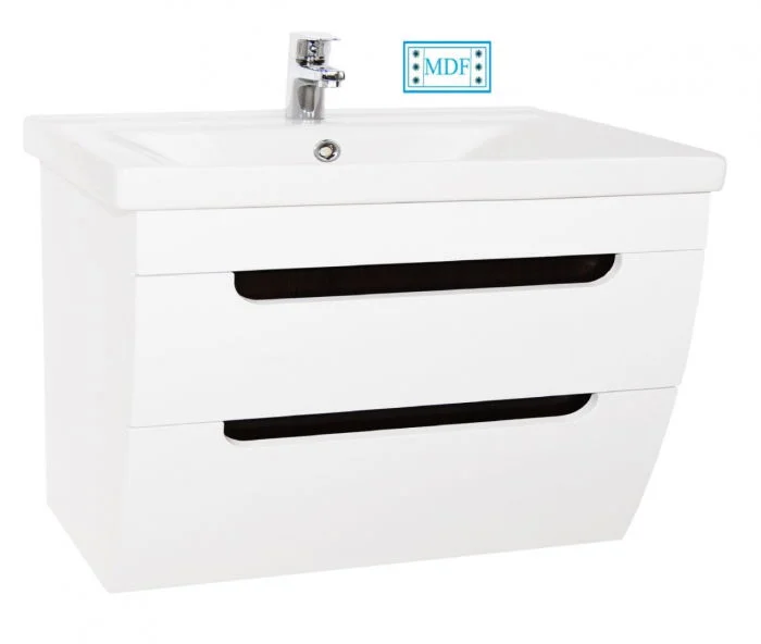 Set Baza front MDF si Lavoar seria 730, suspendata cu sertare, 80 cm, alb rustic