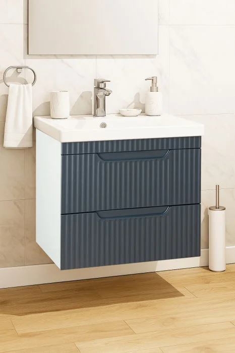 Set Baza front MDF si Lavoar seria 733, suspendata cu sertare, 60 cm, antracit