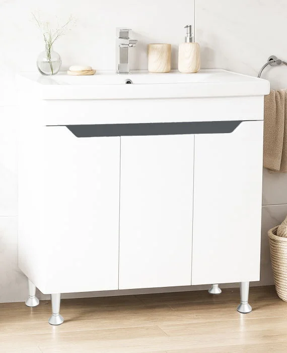 Set Baza front MDF si Lavoar seria 756, 80 cm, alb + antracit