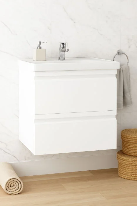 Set Baza front MDF si Lavoar seria 786, suspendata cu sertare, 60 cm, alb