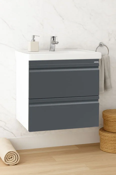 Set Baza front MDF si Lavoar seria 786, suspendata cu sertare, 60 cm, antracit