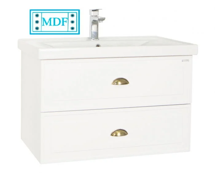 Set Baza front MDF  si Lavoar seria 796, suspendata cu sertare, 80 cm, alb rustic