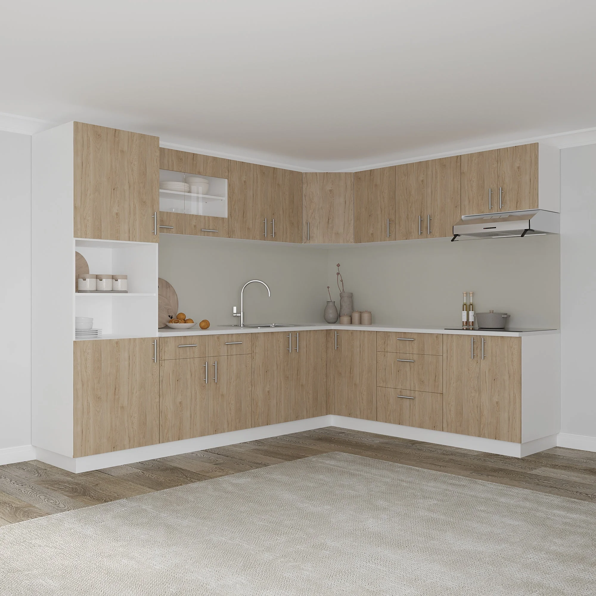 Set Bucatarie Colt Karo V36, Lemn Natural/Alb, Blat Thermo 28 mm, L 280 x 220 cm