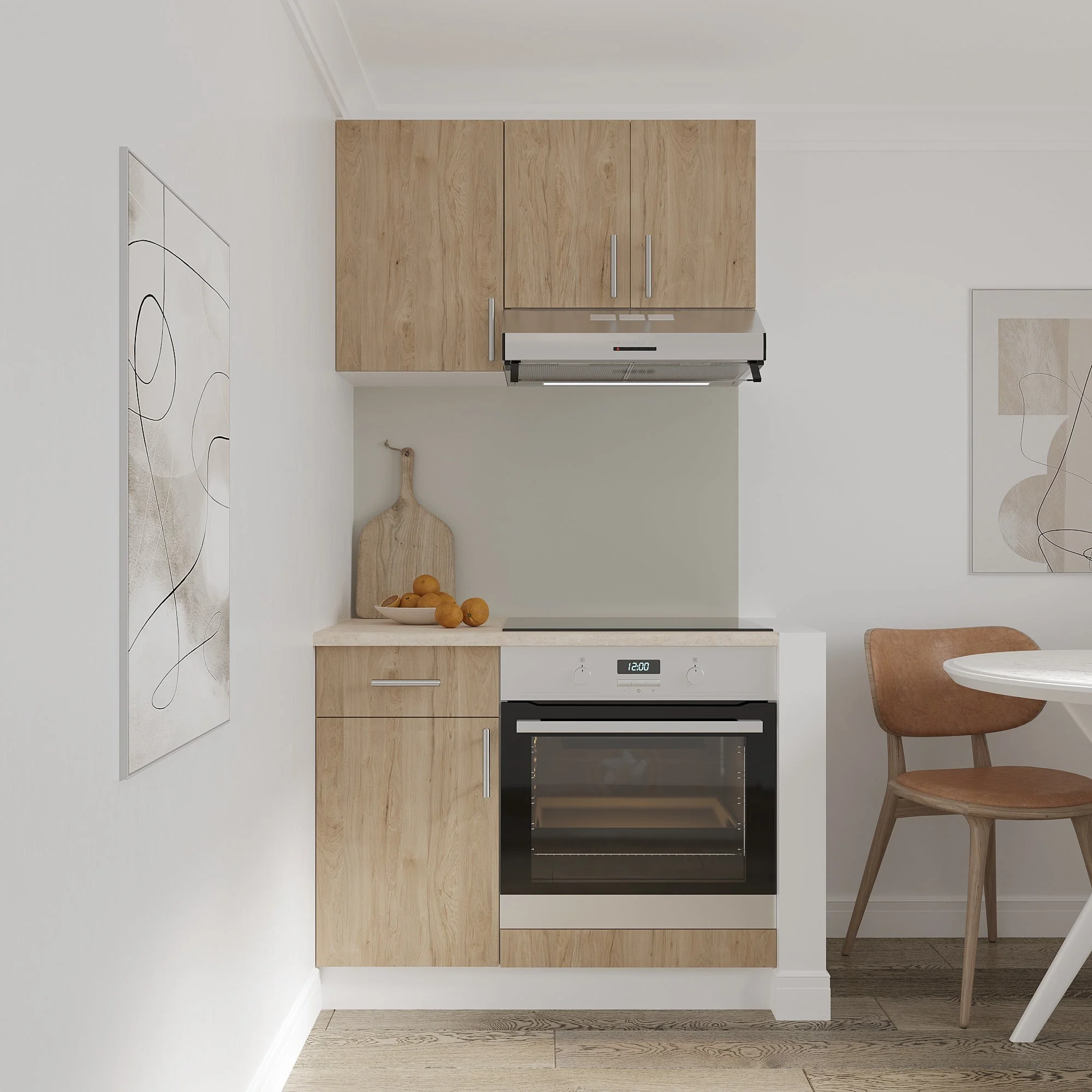 Set Bucatarie Karo V1, Lemn Natural/Alb, Blat Thermo 28 mm, L 100 cm