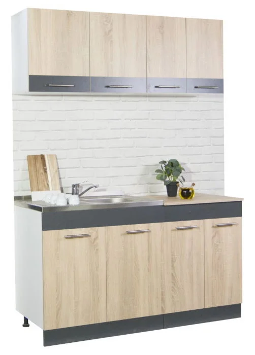 Set bucatarie SARONA 140 cm, 4 corpuri, blat PAL, sonoma + antracit